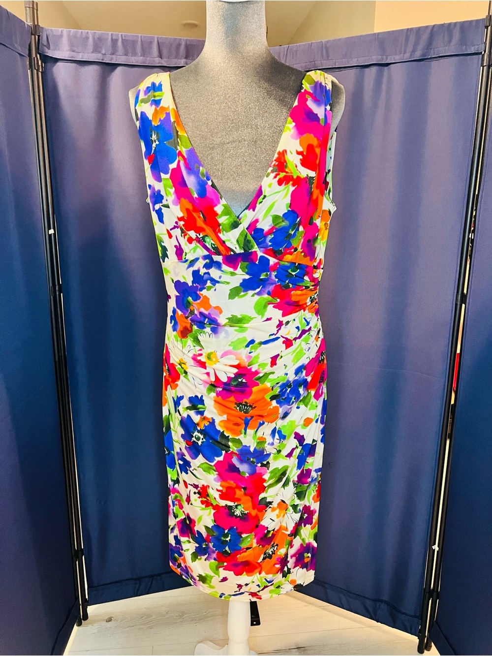 Lauren Ralph Lauren Floral Scoop Neck Dress - White, Blue, Green, Pink, Orange - Picture 2 of 9